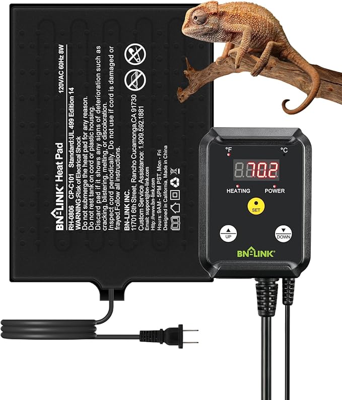 BN-LINK Durable Reptile Heating Pad 6" X 8" with Digital Thermostat Under Tank Heater Terrarium Warmer Combo Set for Turtles, Lizards, Frogs, and Other Reptiles