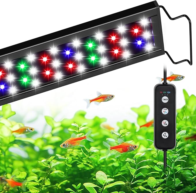 AQQA Aquarium Light,Full Spectrum Fish Tank Light for Plants,3 Mode+Timer+Adjustable Brightness,High Brightness LED Beads with Extendable Brackets for Freshwater (30W for 40-48inch)