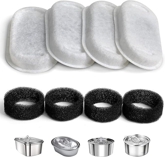 Cat Water Fountain Filter Compatible with Stainless Steel Dispenser, Efficient Filtration with Coconut Shell Activated Carbon and Fresh Water (4 Filters+4 Sponges)