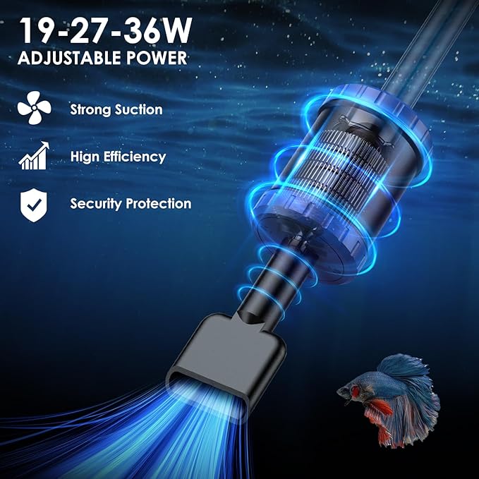Electric Aquarium Vacuum Gravel Cleaner: 36W Fish Tank Cleaner Vacuum with Strong Suction for Water Change Wash Sand Algae Cleaner Water Shower and Water Circulation, Timed Off