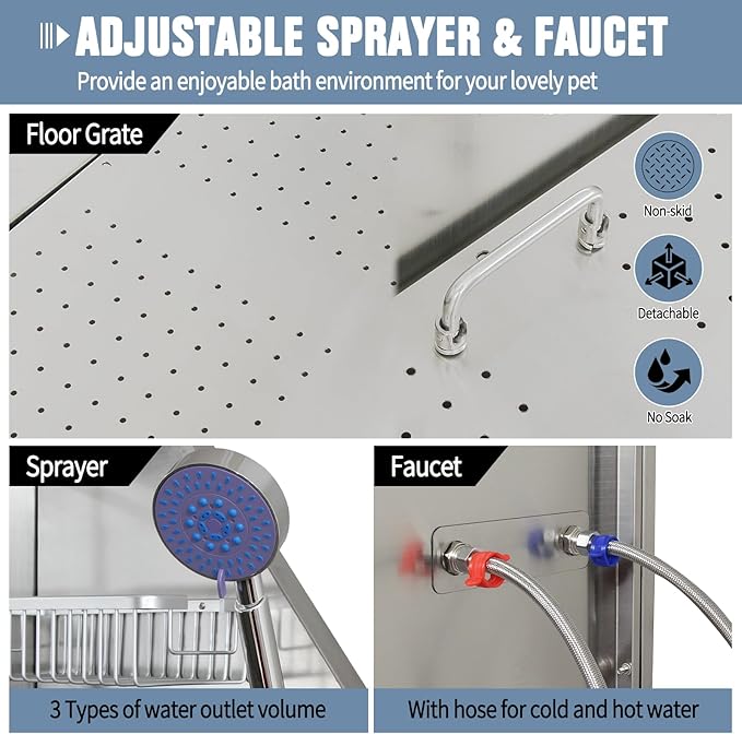 50" Pet Dog Bathing Station W/Stairs, Professional Stainless Steel Dog Grooming Tub W/Soap Box, Faucet,Rich Accessory, Dog Bathtub for Large,Medium,Small Pets, Washing Sink for Home (50" Left ramp)