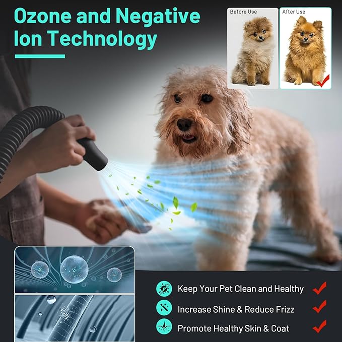 Dog Dryer High Velocity Dog Hair Dryer with 4 Nozzles 5.2HP/3800W (Professional Super Cyclone), Stepless Adjustable Speed Temperature Dogs Grooming Blow Dryer with Heater for Pets Hair Dryer, Black