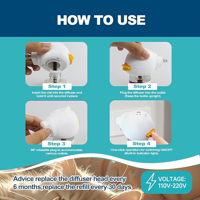 Cat Calming Diffuser, Cat Pheromones Calming Diffuser with 2 Diffuser + 4 Refill 48ml, 6-in-1 Cat Anxiety Relief Cat Pheromone Diffuser Kit 120 Days, Pheromone Diffuser to Calm Cats