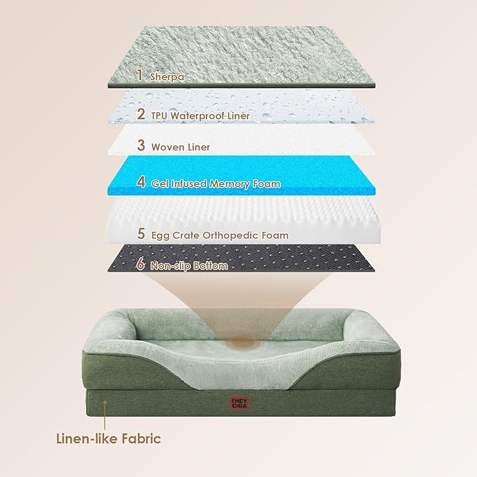 EHEYCIGA Memory Foam XL Dog Bed for XLarge Sized, Extra Large Orthopedic Dog Sofa with Sides and Waterproof Liner, Washable Bolster Pet Couch with Removable Cover, 42x30x7.5 Inch, Green