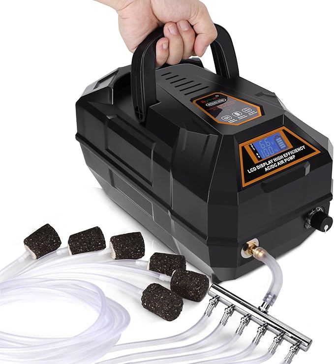 hygger Rechargeable Aquarium Pond Air Pump, Powerful Quiet Commercial Tank Air Pump with Hose Air Stone Check Valve Adjustable Flow Diverter Valve for Fishing Yacht/Power Outages/Hydroponic