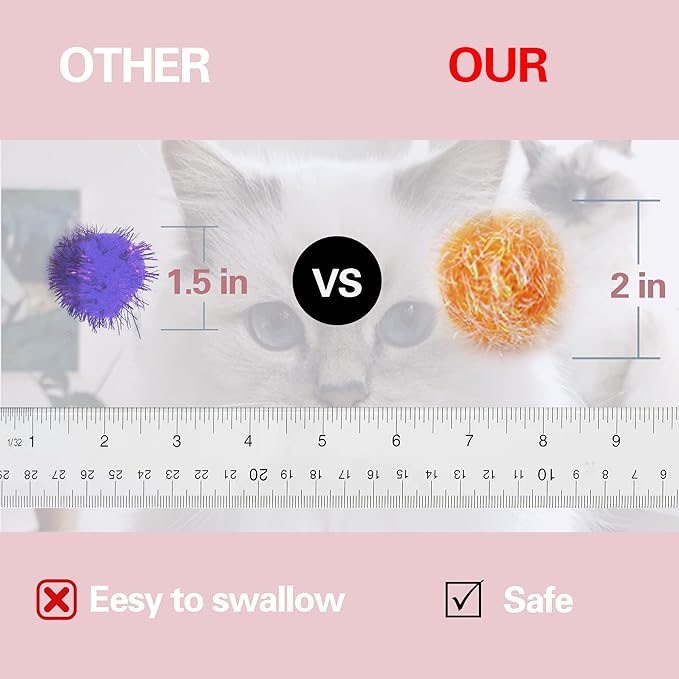 Cat Pom Pom Sparkle Fuzzy Balls 2 Inches Interactive Cat Toy Assorted Color 12 Pack