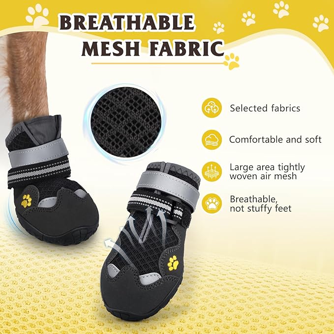 Dog Shoes for Large Medium Small Dog, Mesh Breathable Dog Shoes for Hot Pavement, Anti-Slip Dogs Boots Paw Protectors with Reflective for Outdoor Walking Indoor Hardfloors (Size 3)
