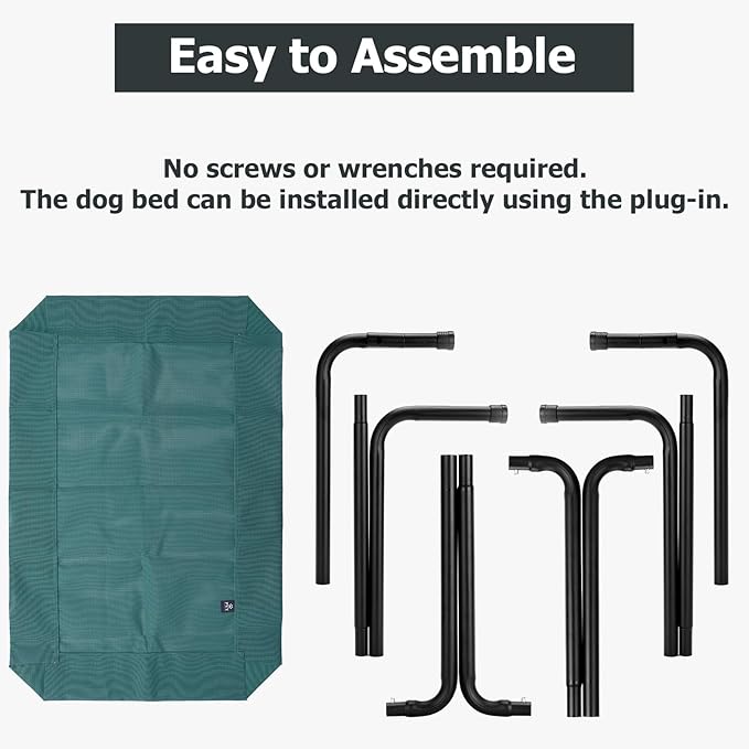 Elevated Dog Bed for Outdoor, Medium Raised Dogs Cot for Training, Cooling Pet Beds with Washable Mesh, Indestructible Lifted Platform for Outside Camping, 35 inch Green