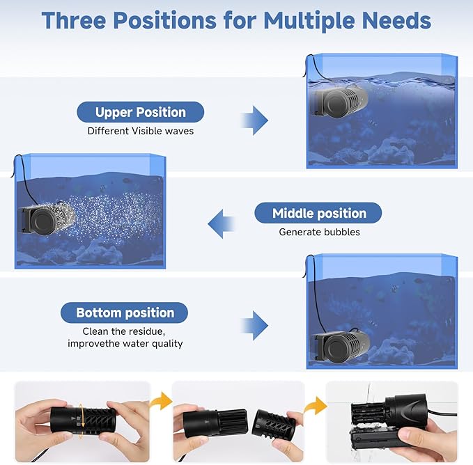 AQQA Aquarium Wave Maker Magnetic Adjustable Cross Flow Pump with Controller DC Gyre Wavemaker 1059 GPH Water Circulation Pump Powerhead for Freshwater & Marine Reef Fish Tank 15-70 Gallon (15W)