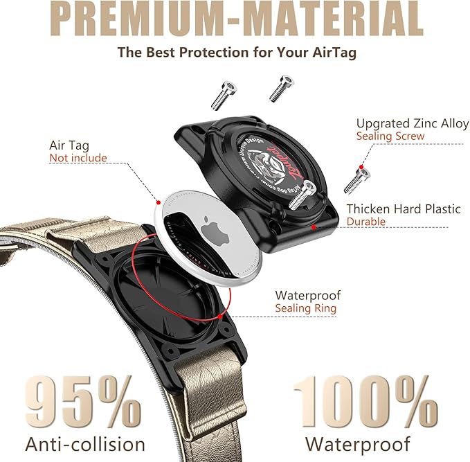 Airtag Dog Collar - Leather Dog Collar with Airtag Holder| IP68 Waterproof AirTag Holder with Metal Buckle, Comfortable GPS Dog Collars Tracker for Medium Large Dogs (Champagne Gold, L)