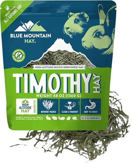 Blue Mountain Hay | Fresh Timothy Hay (48 Ounce) | Great for All Ages | High-Altitude Hay Pet Food for Rabbits, Guinea Pigs, Chinchillas, Hamsters, and Other Small Pets