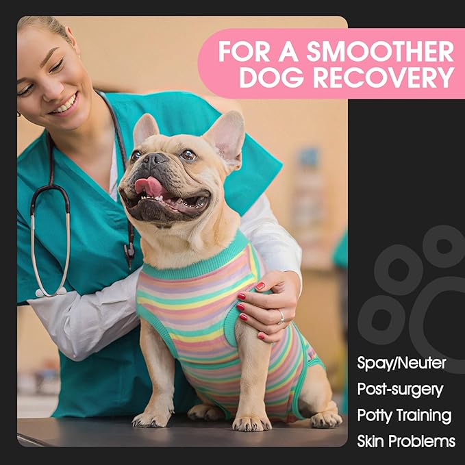 FUAMEY Recovery Suit for Dogs After Surgery,Soft Breathable Dog Bodysuit E-Collar & Cone Alternative Surgical Suit,Male Female Dog Neuter Spay Suits Anti Licking Wounds Onesie Mint Green Stripes XL