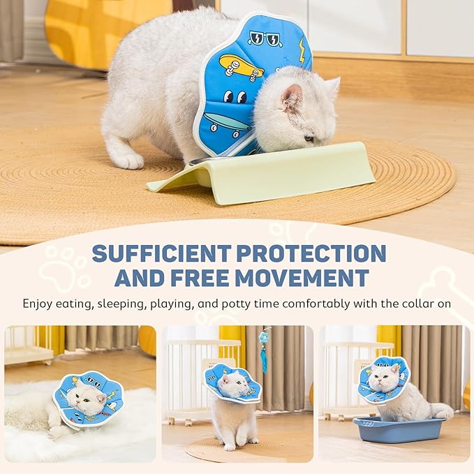 Avont Soft Cat Recovery Cone Collar, Adjustable Lightweight Kitten E-Collar for Small Dogs, Comfortable Neck Donut Stop Licking Scratching After Surgery -Skate(XS)