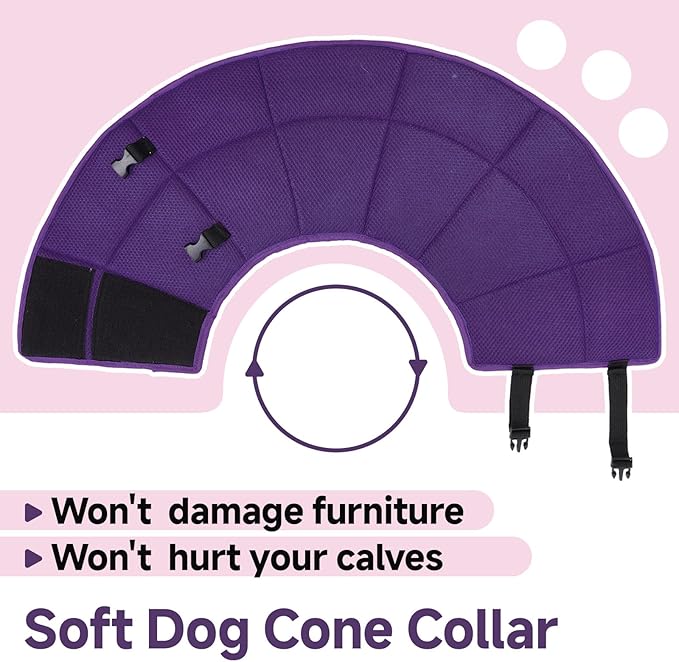 Dog Cone Collar M, Soft Cones for Large Medium Small Dogs,Adjustable Dog Cone Alternative to Stop Licking, Comfy Elizabethan Collar for After Surgery Wound Healing & Hot Spots Purple