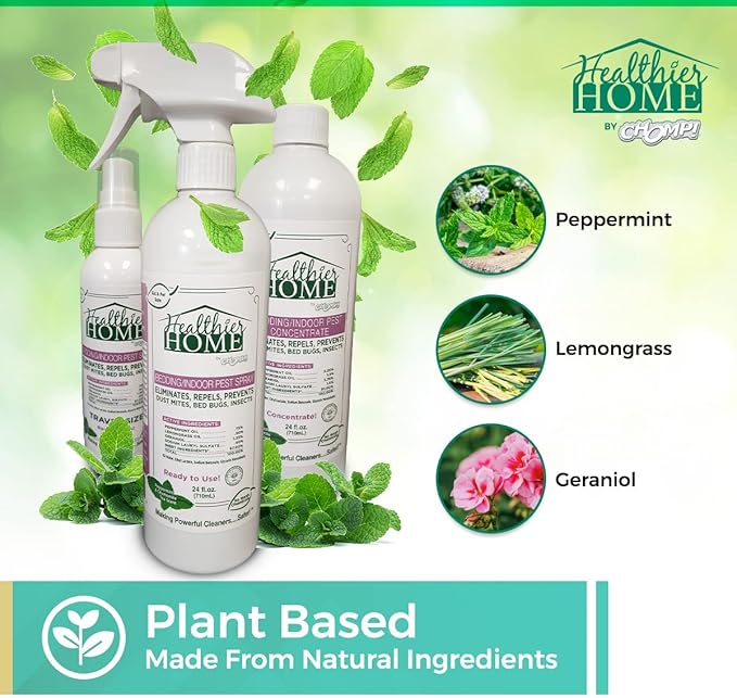 CHOMP! Bed Bug Spray, 3 Pack, Travel Size, Natural, Plant Based Bed Bug Killer, Insect & Pest Control for Home and Hotels for Ants, Bed Bugs, Spiders, Dust Mites, Flys, Peppermint Scent, 3.4 Fl Oz