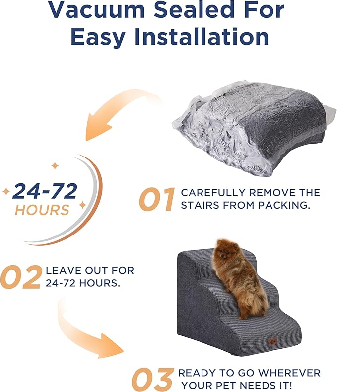 Beige Curved Dog Stairs Ramp for Small Dogs & Cats 22.8" H, 4-Step Dog Steps for Couch Sofa and Chair, Pet Stairs for Cats, Non-Slip Balanced Pet Steps