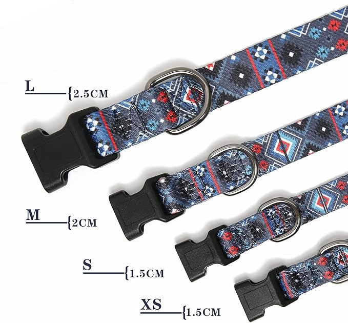 HEELE Dog Collar, Adjustable Soft Dog Collar for Small Medium Large Dogs,Floral Patterned Puppy Collars with Quick Release Buckle M Length 13.39''-20.87''
