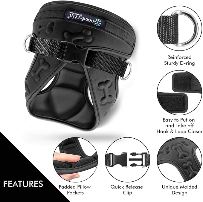 Comfort Fit Dog Harness No Pull with Leash Clips Step in Harness for Small Sized Dogs Soft Padded All Weather Dog Vest with Easy Control No Escape Adjustable Buckles for Dogs & Puppies – Black XS