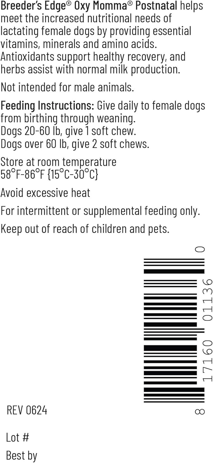 Breeder's Edge Oxy Momma- Nursing & Recovery Supplement- for Medium & Large Dogs- 40ct Soft Chews