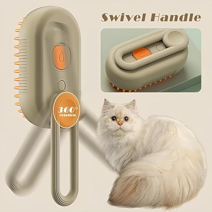 Brown+Essence 3 in 1 Steamy Pet Brush - Spritz Defur Comb for Cats & Dogs Grooming Tool (Brown+Essence)
