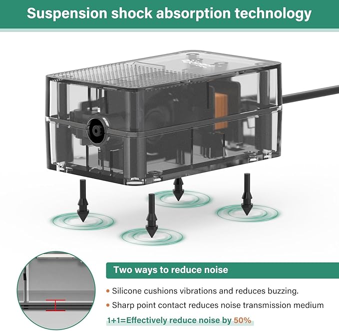 hygger See-Through Air Pump for Aquarium: Adjustable Oxygen Pump，Silent Powerful Aerator Pump 1.5W 1 Air Outlets Ultra Silent for Small Fish Tank,Hydroponic Systerm, Household Commercial Use