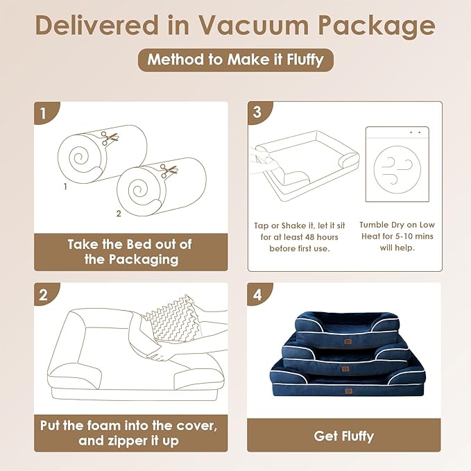 EHEYCIGA Orthopedic Dog Beds for Extra Large Dogs, Waterproof Memory Foam XL Dog Bed with Sides, Non-Slip Bottom and Egg-Crate Foam Big Pet Couch Bed with Washable Removable Cover, Navy