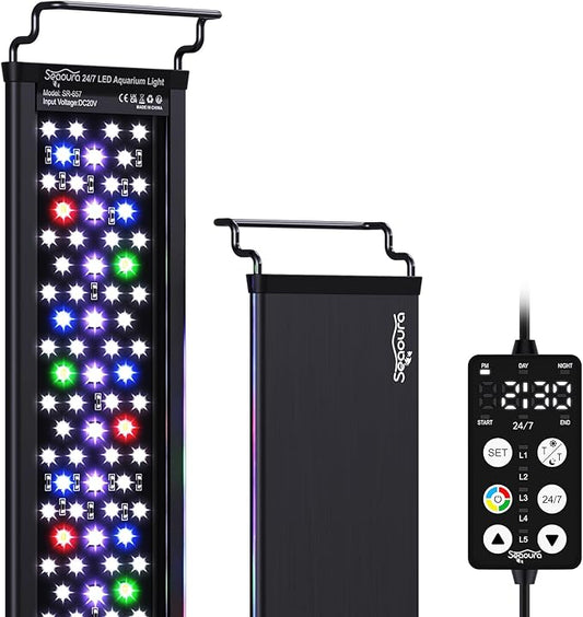 Plant Growth Aquarium Light, 24/7 Custom Timer, Power-Off Memory, 48-54in Full Spectrum Aquarium Plant Lights, 7-Row LED 8 Colors, 20 Adjustable Brightness, Day & Night Cycle for Freshwater