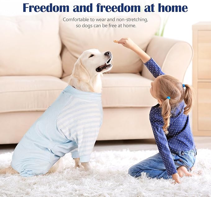 Dog Recovery Suit, Abdominal Wound After Surgery Wear, Anti Licking Bodysuit with Snaps, E-Collar & Cone Alternatives, Long Sleeve Dog Spay Surgical Onesie Prevent Shedding(3XL, Blue)