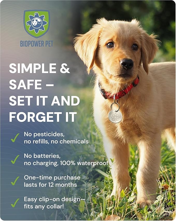 Natural Flea & Tick Repellent Collar Tag for Dogs & Cats – BioPower Pet Shield – Safe for Pets When Used as Directed – Lasts 1 Full Year - Regular Tag (2 Pack)