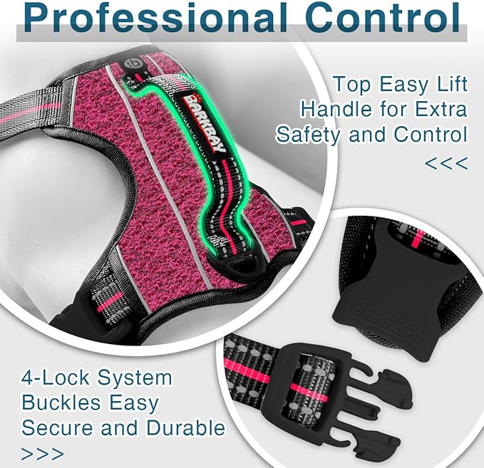 BARKBAY Dog Harness No Pull with ID Tag Pocket - Heavy Duty, Reflective, Easy Control for Large Dogs(Pink/Black,S)