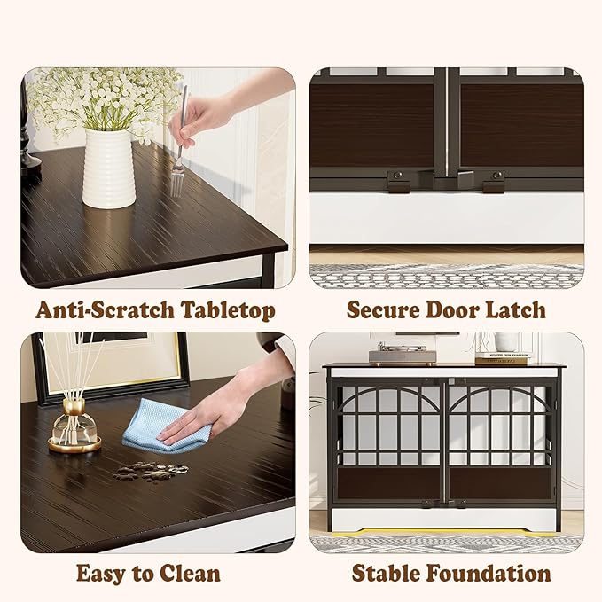 COZPAW 52 Inch Dog Crate Furniture, Extra Large Dog Kennel Indoor for XLarge Breed, Heavy Duty Dog Cage with Double Elegant Arched Doors, Decorate as TV Stand & End Table - White Brown