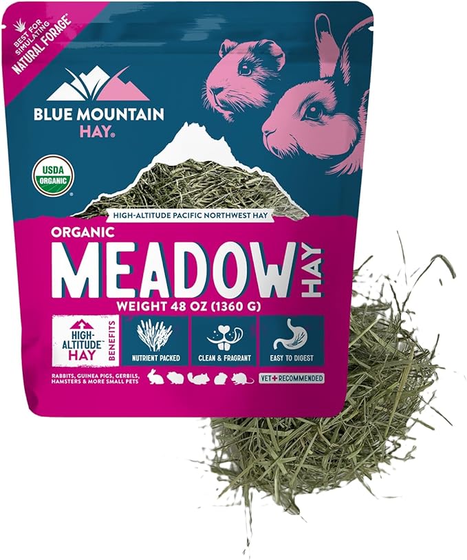 Blue Mountain Hay | Fresh Organic Meadow Hay (48 Ounce) | Mimics Natural Forage | High-Altitude Hay Pet Food for Rabbits, Guinea Pigs, Chinchillas, Hamsters, and Other Small Pets