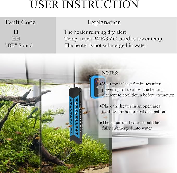 ＭagTool Aquarium Heater, 100W-1200W Submersible Fish Tank Heater with Over-Temperature Protection & Automatic Power-Off Fish Heater with Digital Controller for Freshwater & Saltwater 65-75-156 Gal