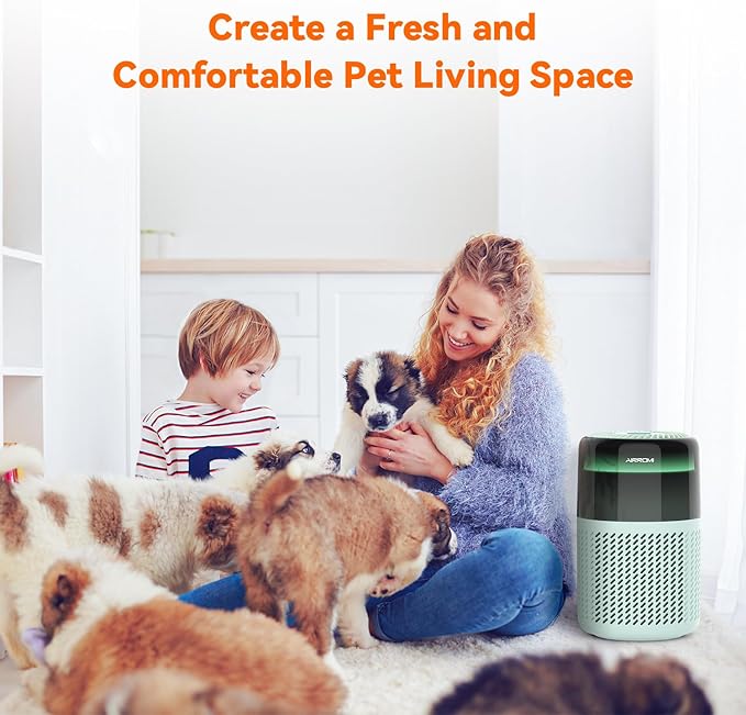 AIRROMI Air Purifier for Bedroom Home,HEPA Filter,Covers Upto 549 Ft²,Quiet 360°intake Air Cleaner with Fragrance ponge for Better Sleep,Night Light,Filters Smoke,Pet Dander,Allergies,Dust,A2005Turquo