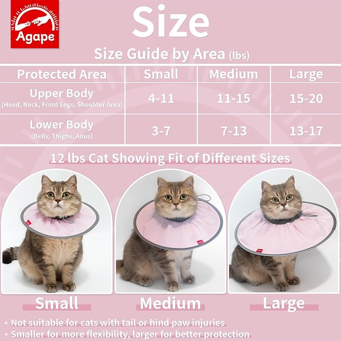 Agape Soft Cat Cone, Lightweight Recovery Collar for Cats to Stop Licking and Scratching After Surgery, Comfy Kitten Cone for Wound Care, Cute E Collar Alternative for Small, Medium, and Large Cats