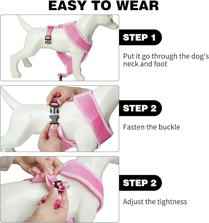 BINGPET No Pull Dog Harness Medium Sized,Breathable Mesh Puppy Cat Harnesses,Pink, M