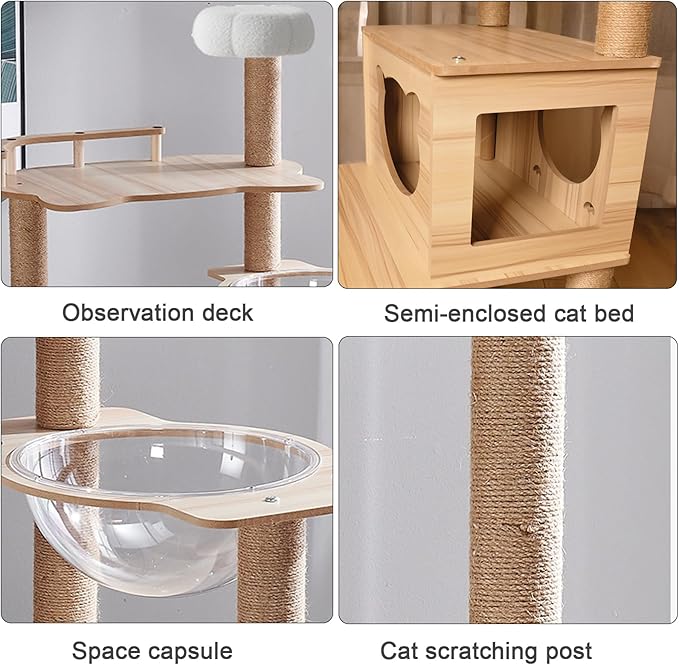 67-Inch Cat Tree for Indoor Cats Large Adult,Cat Tree Tower with Condo, Cat Stairs, 2 Bowl,14 Sisal Scratching Posts, Top Perch, with Padded Platform Bed,Toy Balls,Larg Large cat Tree.B12