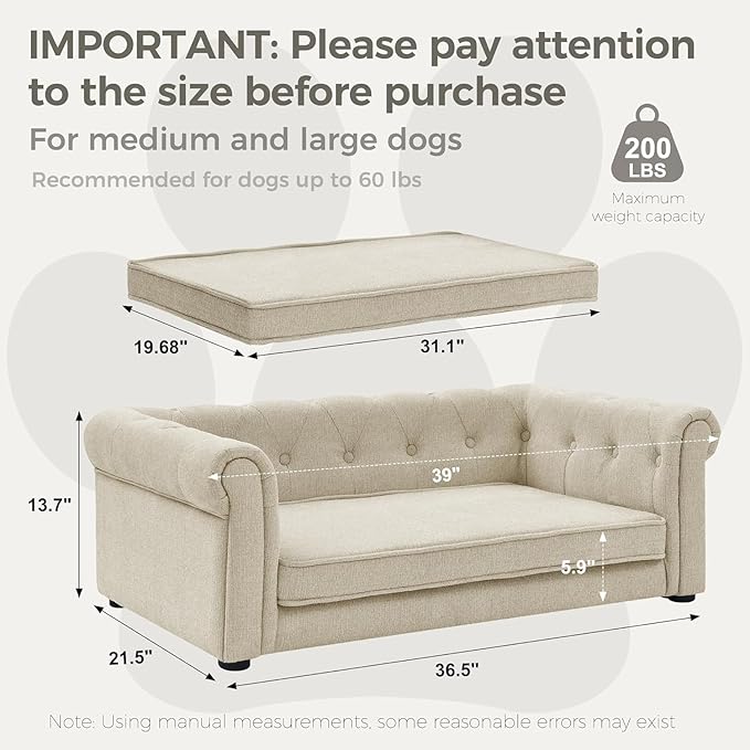 Dog Sofa Couch for Medium to Large Dogs, 31" Memory Foam Dog Couch with Washable Fabric, Removable Cushion, Sofa Bed for Medium and Large Dogs, Beige