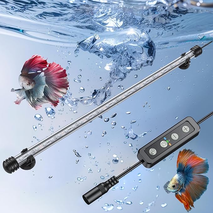 Pawfly 5.5 W Aquarium LED Light 19 Inch Underwater Fish Tank Light with Timer Auto On/Off Fish Tank Background Light with 8 Lighting Modes Submersible Multi-Colored Tube Light for Decoration
