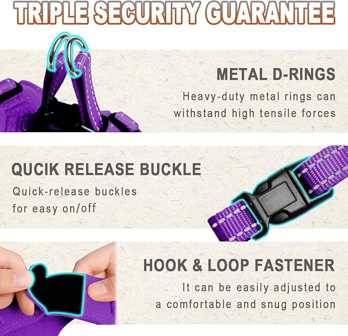 Dog Harness Step in Dog Vest Harness, Reflective Adjustable Puppy No Pull Harness Breathable Soft for Small and Medium Dogs Cats, Purple, XXS