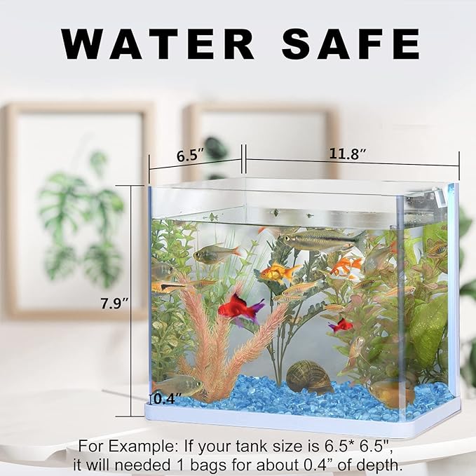 Keedolla Aquarium Sea Glass Stones, 0.93LB Clear Glass Pebbles Marble Aquarium Fish Tank Rocks Gravel for Turtle Tank, Vase Fillers, Christmas Decoration - Light Blue