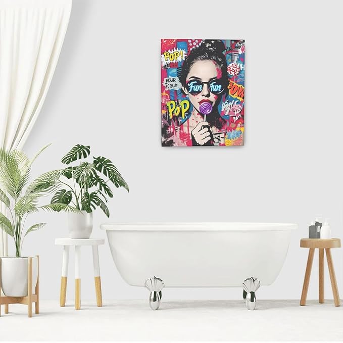 Fashion Women Wall Art Glam Modern Artwork for Girls Banksy Street Graffiti Pop Art Canvas Pictures Painting Print Framed Decorations Gifts for Bedroom Living Room Office 16"x20"