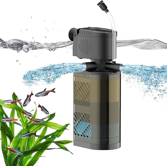Submersible Aquarium Filter 3-Stage Fish Filter for Fish Tank, Turtle Filter Fish Tank Filter with Aeration & Dual Water Outlet, Turtle Tank Filter Pump for 40-70 GAL Aquariums