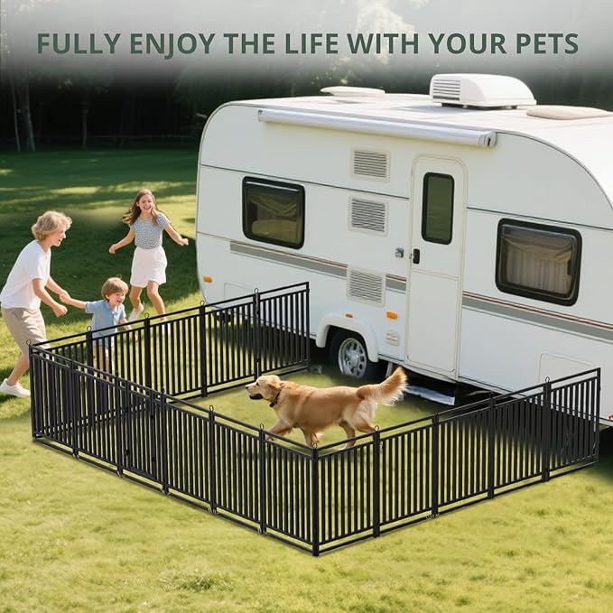 Dog Fence Outdoor Indoor, 32" Inch Height 32 Panels Dog Playpen for Large/Medium/Small Dogs Metal Dog Pen for Yard Camping and RV | Black-Silver