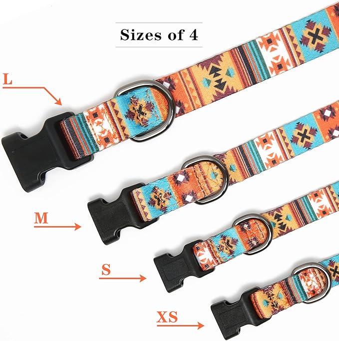 HEELE Dog Collar, Adjustable Soft Dog Collar for Small Medium Large Dogs,Bohemia Patterned Puppy Collars with Quick Release Buckle S Length 9.84''-14.96'