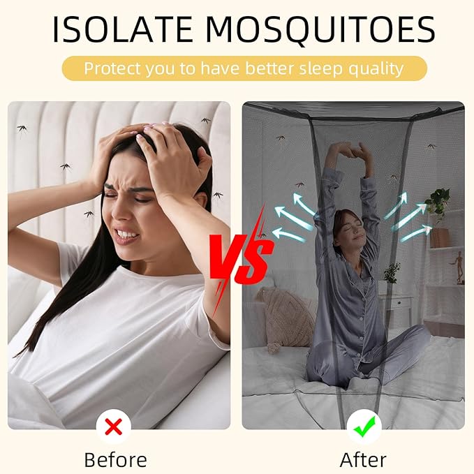 4 Corners Mosquito Net for Mosquiteros para Camas Bed Canopies Netting Bed Drapes Rectangular Mosquito Mesh for Camping Home Outdoor Travel(Black,L78 X W71 X H67 Inch,Opening)