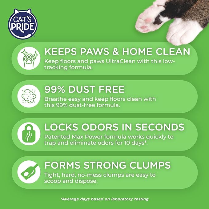 Cat's Pride Max Power: UltraClean Low Tracking Multi-Cat Clumping Litter - Keeps Paws & Home Clean - Up to 10 Days of Powerful Odor Control - 99% Dust Free - Fresh Scent, 15 Pounds