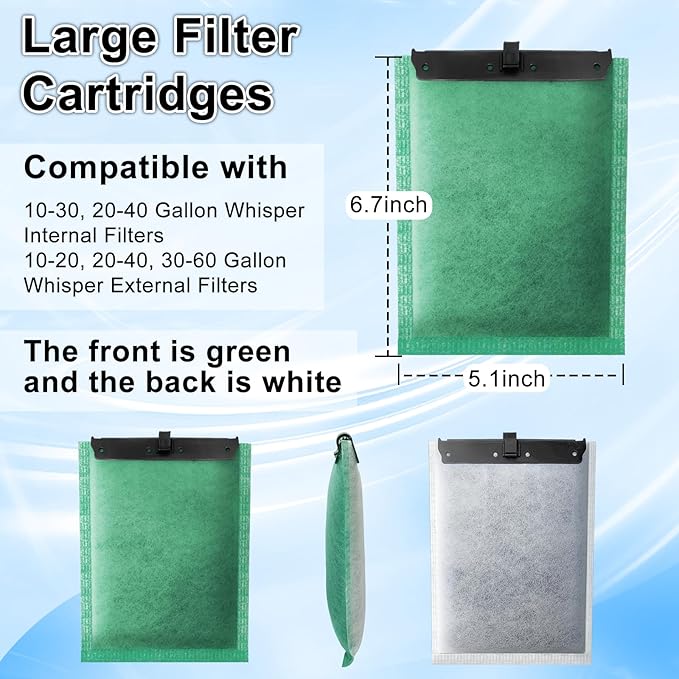driamor 16 Pack Large Filter Cartridges Compatible with Whisper Filters 20i/40i IQ20/30/45/60 PF20/30/40/60, Aquarium Filter Cartridge Replacement Assembled Compatible with ReptoFilter