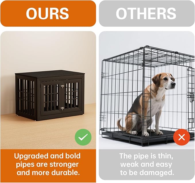 38" Heavy Duty Dog Crate Furniture for Small,Medium and Large Dogs,Rustic Wooden Dog Cage Kennel Indoor Furniture with Waterproof Top,Decorative Pet House Side End Table (Black)