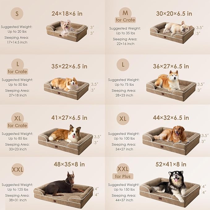 EHEYCIGA Orthopedic XL Dog Beds, Waterproof Memory Foam Dog Bed for Extra Large Dogs, Non-Slip Bottom and Egg-Crate Foam Big Pet Couch Bed with Washable Removable Cover, Camel